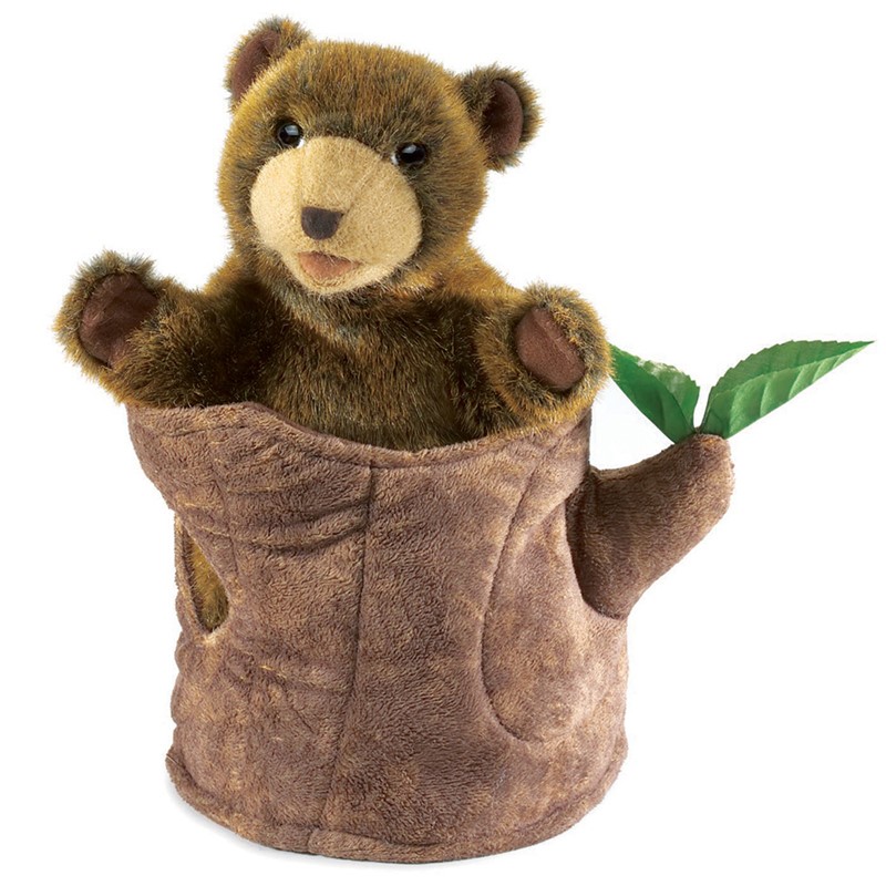 Folkmanis hand puppet bear in tree stump