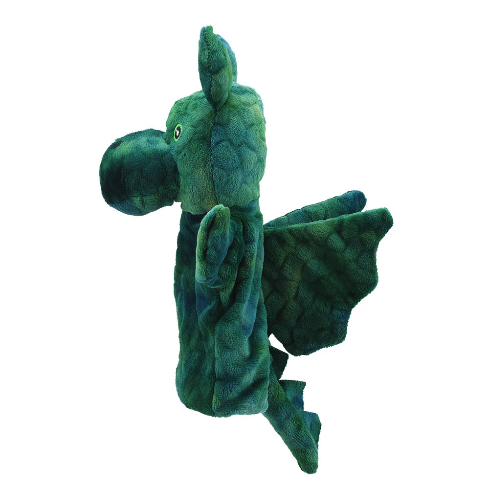 The Puppet Company Baby-Handpuppe Grüner Drache, Rückansicht mit ausgebreiteten Flügeln