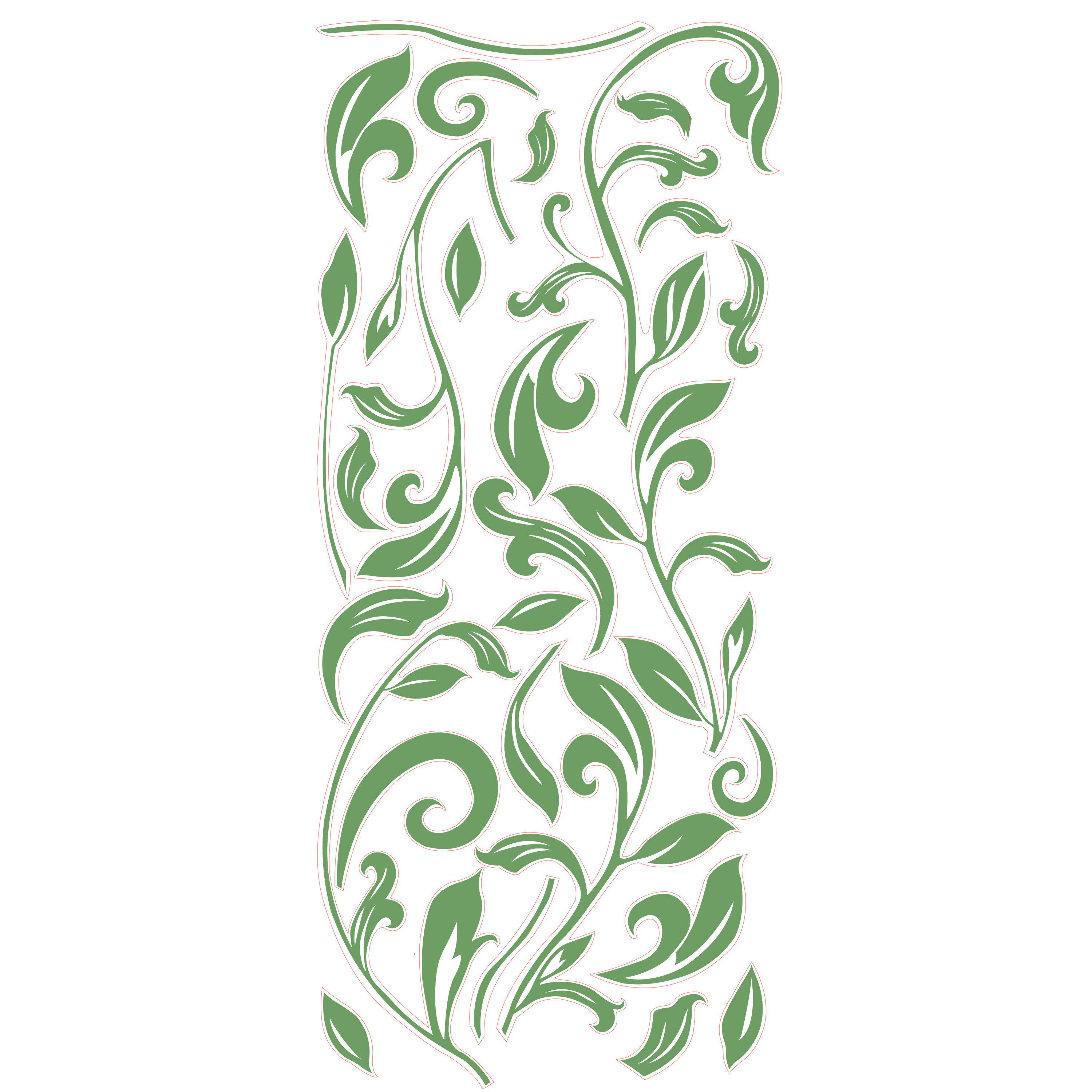 RoomMates Wandbild Leaf Scroll Peel & Stick, zweiter Klebebogen mit grünem Blätterranken-Motiv auf weißem Untergrund