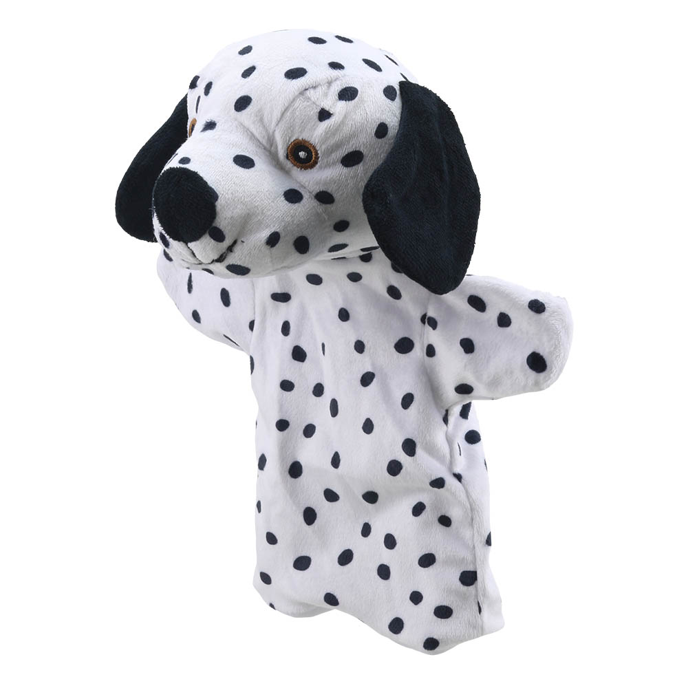 The Puppet Company hand puppet dalmatian, side view with black ears and spotted fur