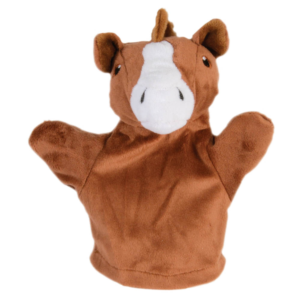The Puppet Company Baby-Handpuppe Pferd, braune Handpuppe mit weißer Blesse und kleiner Mähne