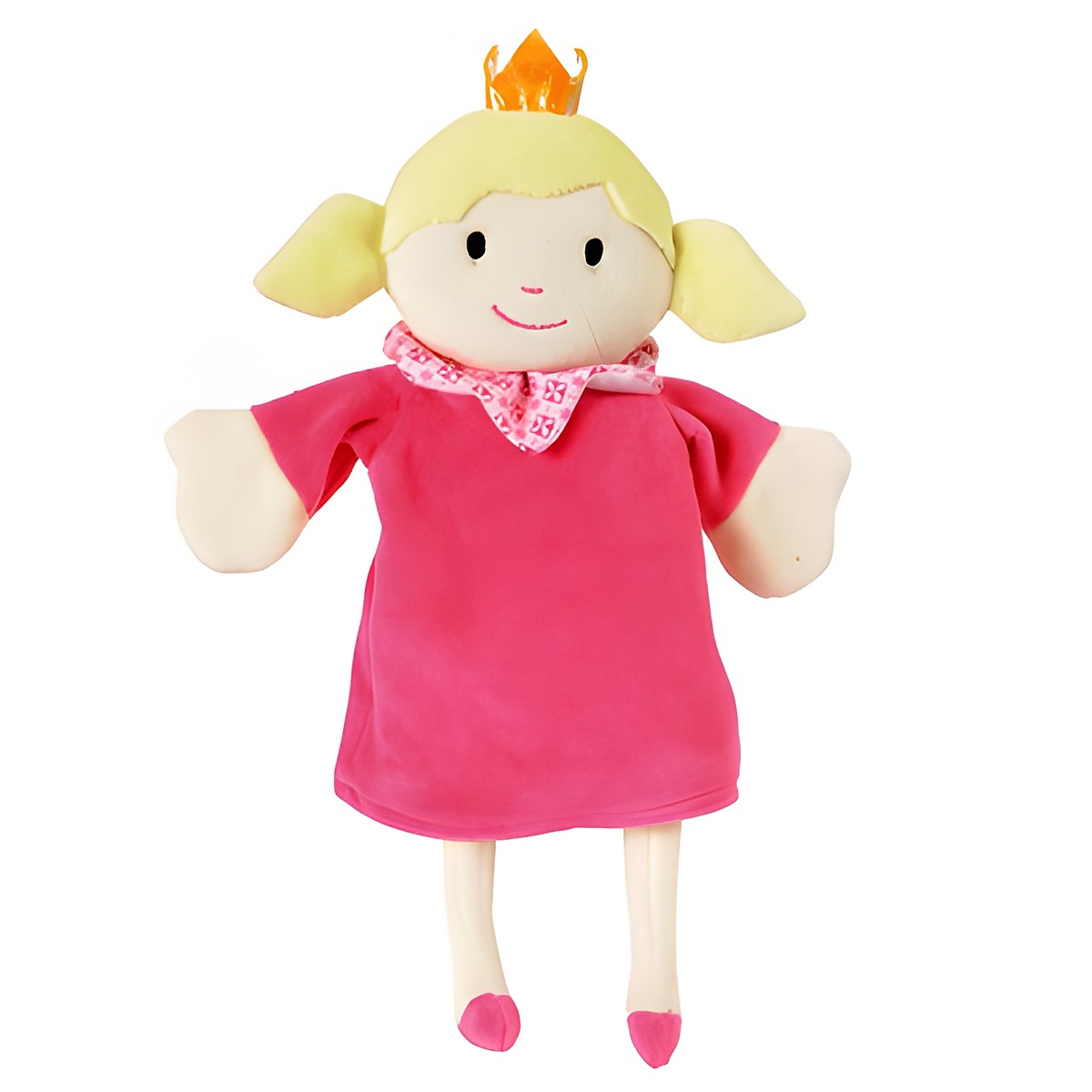Egmont Toys Handpuppe Prinzessin, pinkes Kleid mit goldener Krone, blonden Zoepfen und gebluemtem Halstuch