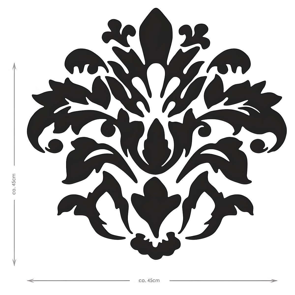 RoomMates Wandbild Damask Peel & Stick, einzelnes schwarzes Damast-Ornament mit Maßangaben auf weißem Untergrund