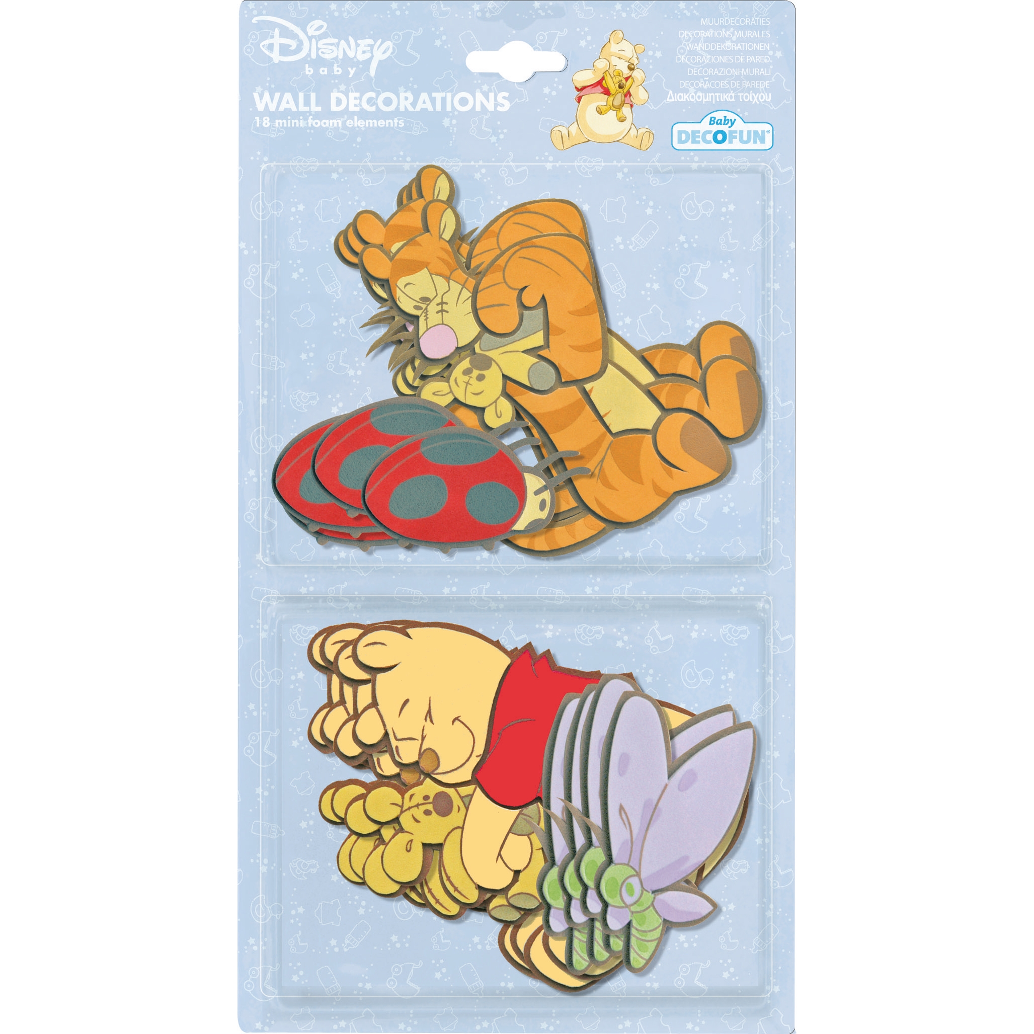 decofun wall decoration Winnie the Pooh Baby in packaging, sleeping Tigger with a ladybird and Winnie the Pooh with a butterfly