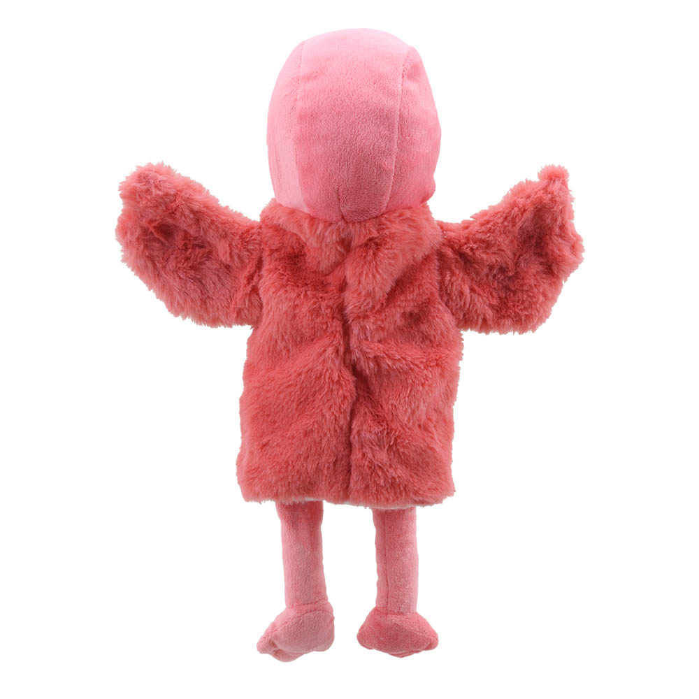 The Puppet Company baby hand puppet flamingo, back view with outstretched wings