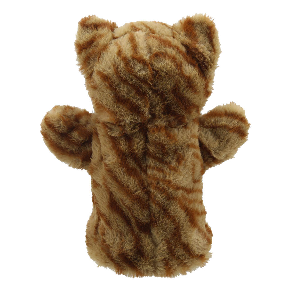 The Puppet Company Baby-Handpuppe Katze, rot-braun getigerte Handpuppe von hinten mit gestreiften Ohren, Rückansicht