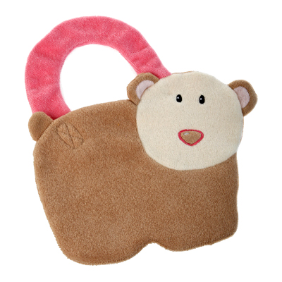 Egmont Toys bib teddy bear, brown plush bib in bear shape with cream face and pink neck strap