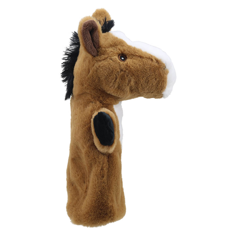 The Puppet Company baby hand puppet horse, brown horse with a white blaze, side view from the other side