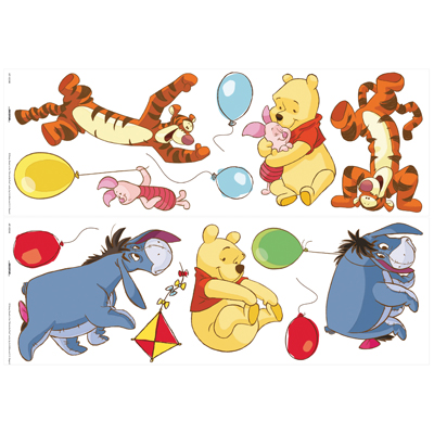 decofun Wandsticker Winnie Puuh A Bother Free Day, Tigger und Ferkel mit Ballons, Winnie Puuh umarmt Ferkel, zwei I-Aah-Figuren