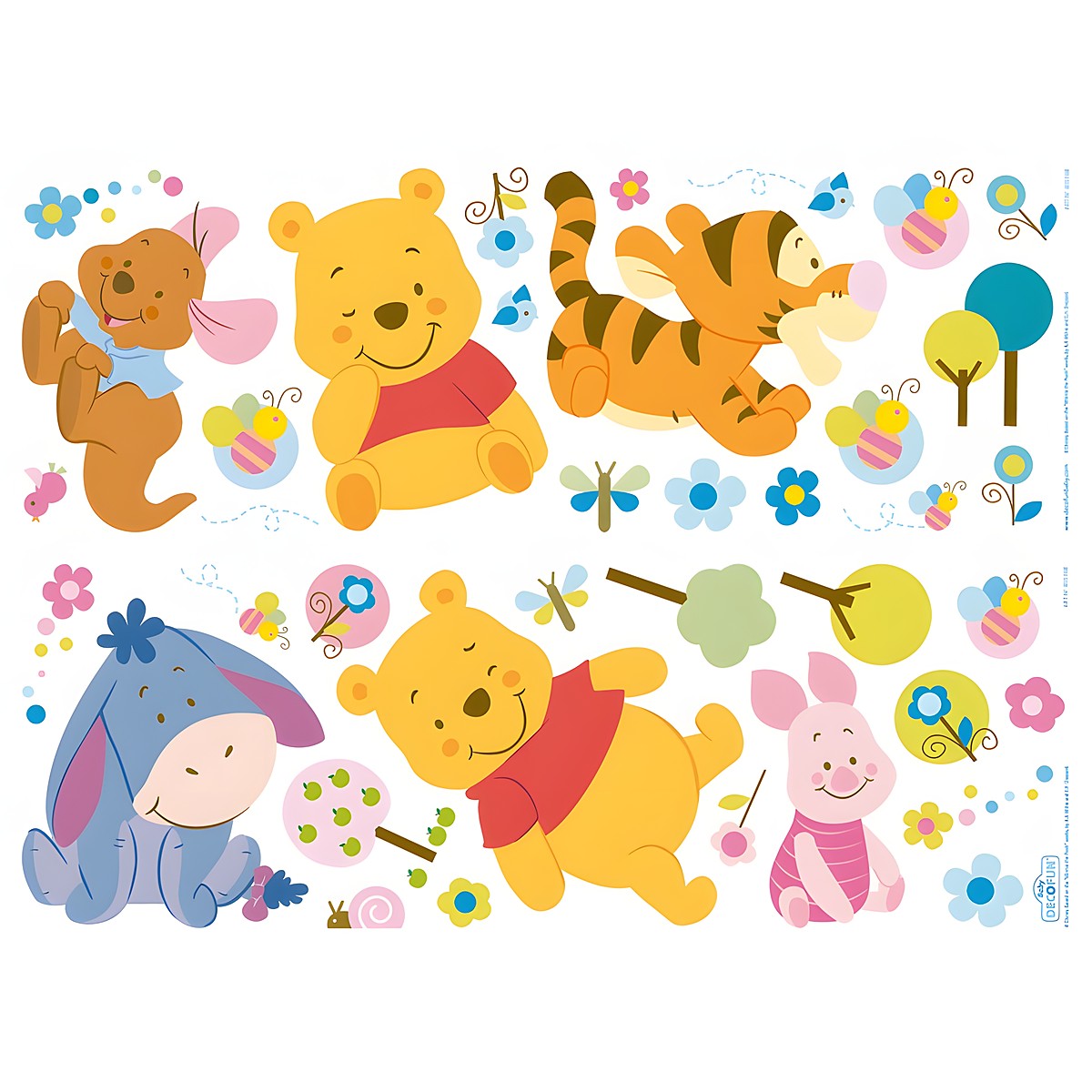 decofun panorama wall decal Winnie the Pooh Baby, a squirrel, Winnie the Pooh, Tigger, Eeyore and Piglet with butterflies and flowers