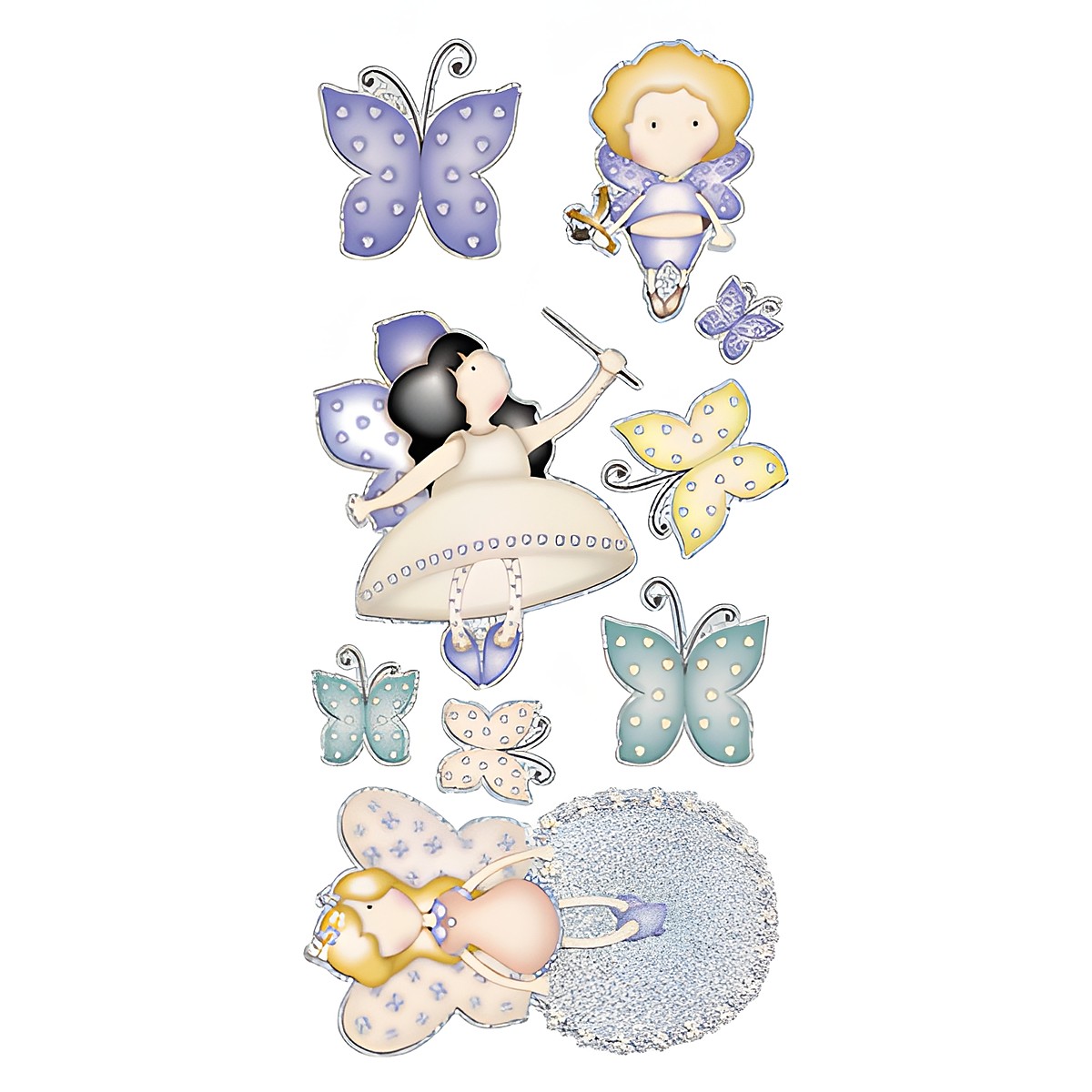graham & brown 3D wall decoration Heirloom, sticker sheet with fairies, butterflies and a purse in purple and gold
