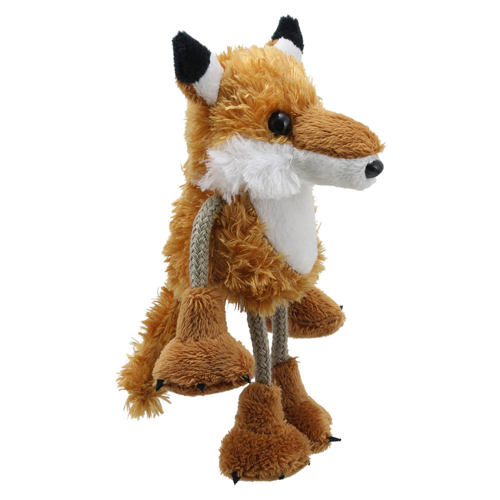 The Puppet Company finger puppet fox, orange fox with a white chest, side view