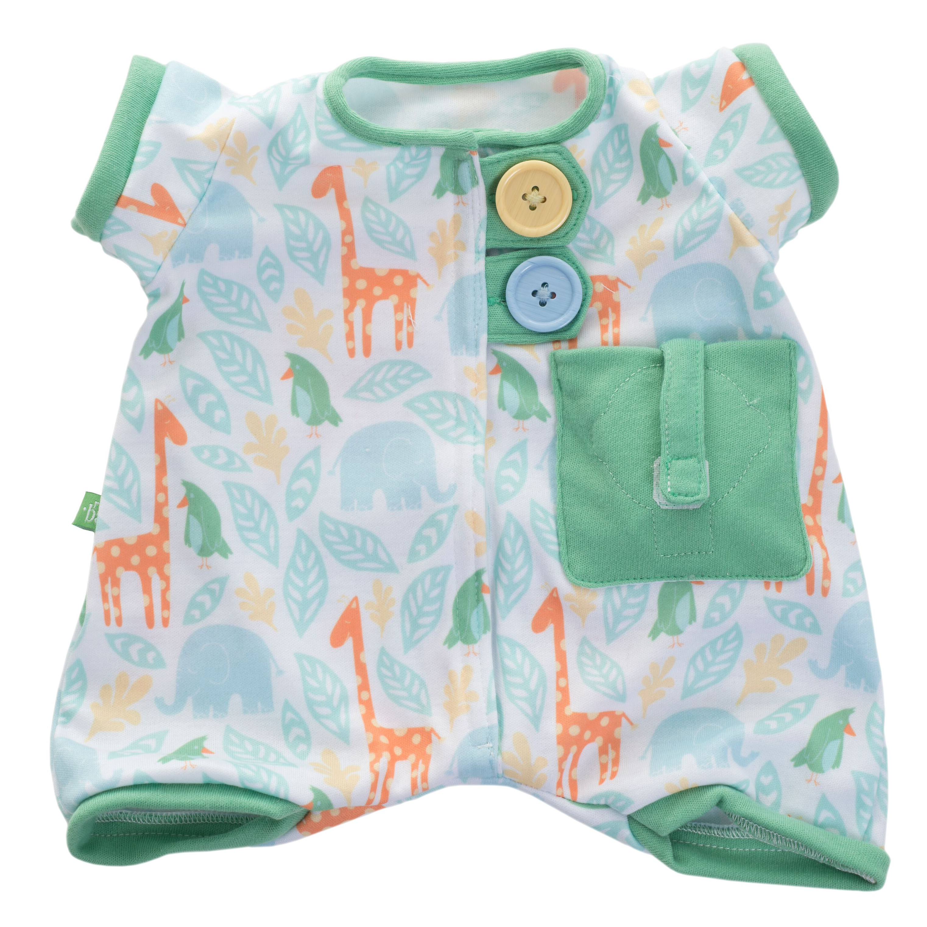 Pocket Friends pyjamas in green by Rubens Barn with jungle animal pattern and chest pocket