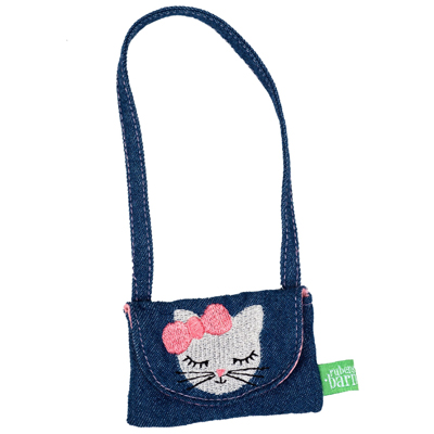 Wechselkleidung Kitty-Tasche für Rubens Puppen: Jeans-Täschchen mit gestickter Katze