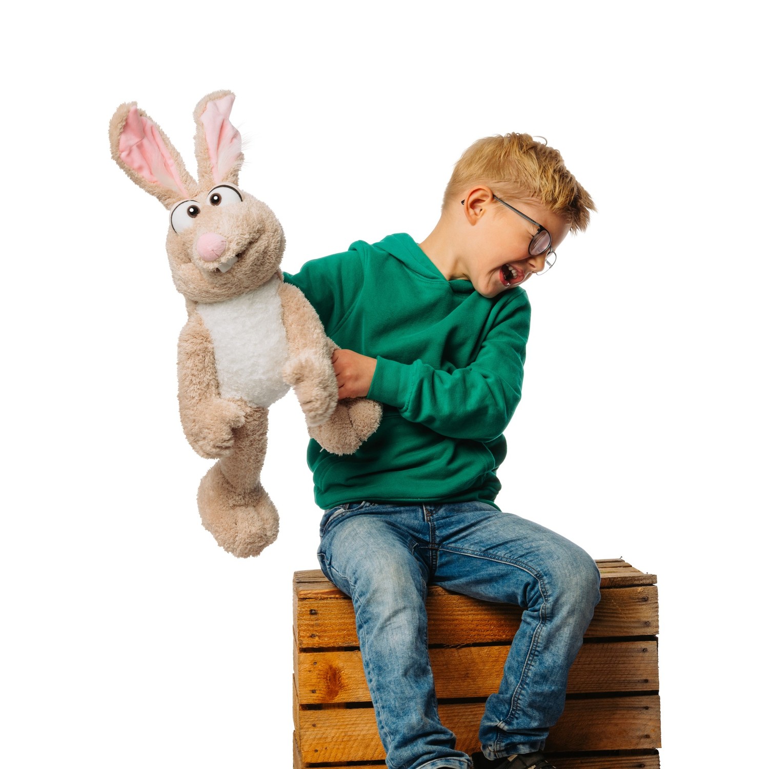Living Puppets Handpuppe Hironimus Muffelfuß der Hase - im Spiel mit einem Kind
