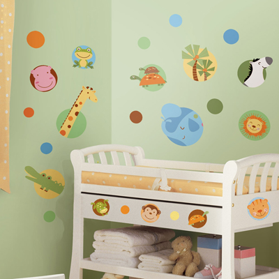 Jungle Animal Polka Dot Wandbild - RoomMates for KiDS Jungle Animal Polka Dot Wandbild - RoomMates for KiDS