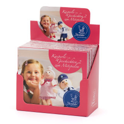 Sterntaler audio CD Kasperle-Geschichten 2, pink packaging with a photo of a girl and two hand puppets
