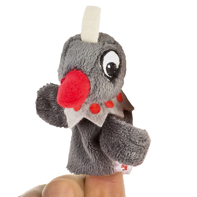 Heunec finger puppet Frau Elster from the 6-piece Sandmaennchen and friends set, grey character with white feather tuft and red beak