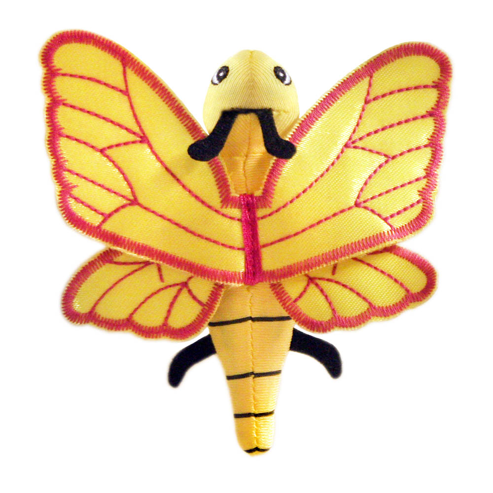 The Puppet Company Fingerpuppe Gelber Schmetterling, gelb-pinkfarbene Fingerpuppe mit ausgebreiteten Flügeln