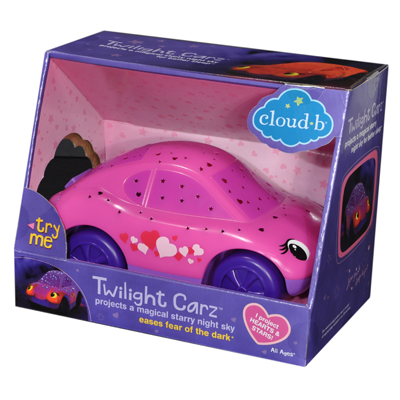 Cloud b Twilight Carz Pink Hearts, retail packaging of the pink car night light with heart pattern