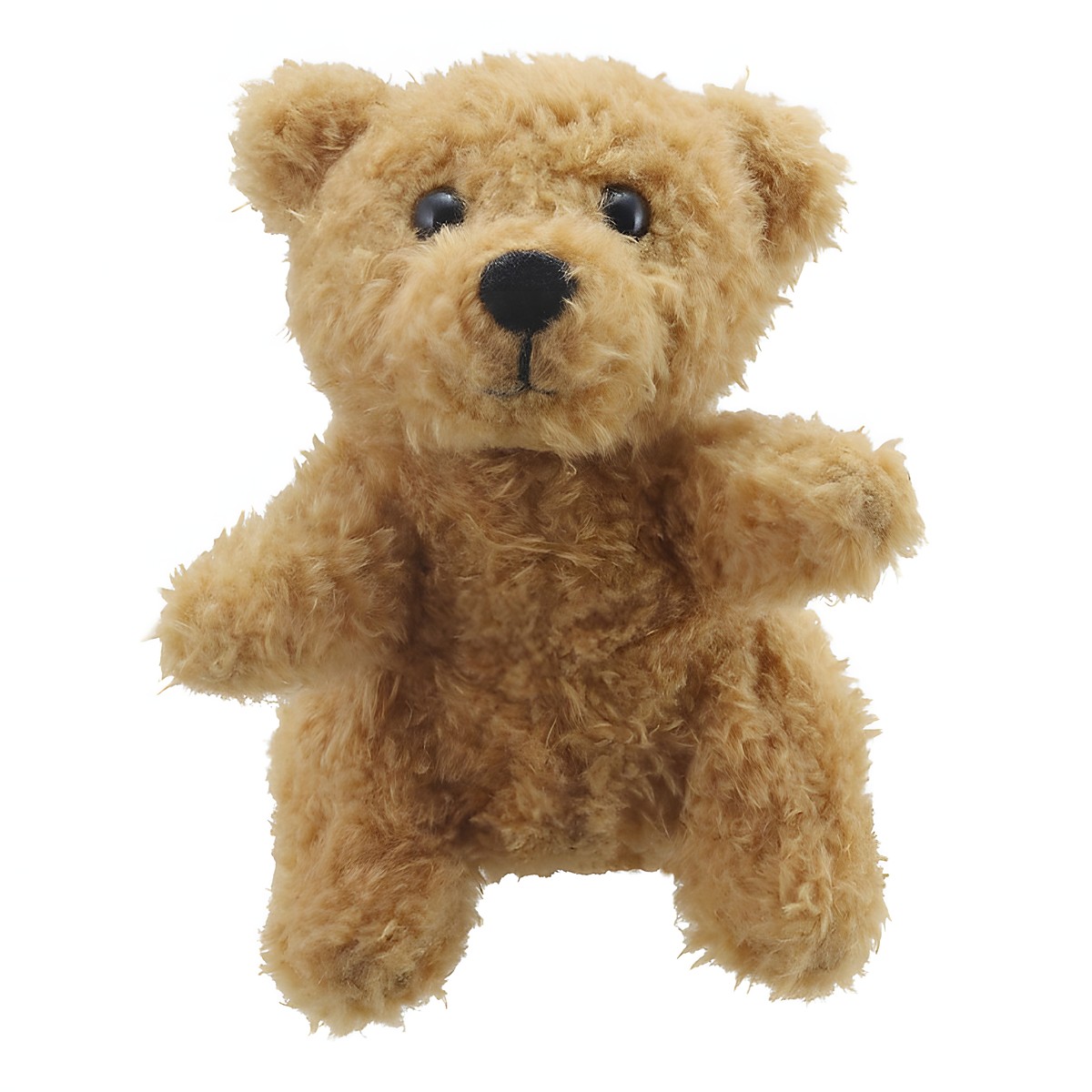 The Puppet Company finger puppet teddy bear, light brown bear with shaggy fur and a black nose