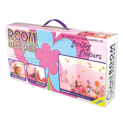 funtosee Verpackung Room Makeover Kit, Kartonbox mit Aufdruck 64 Riesensticker, Blumenmotiv in Pink und Blau