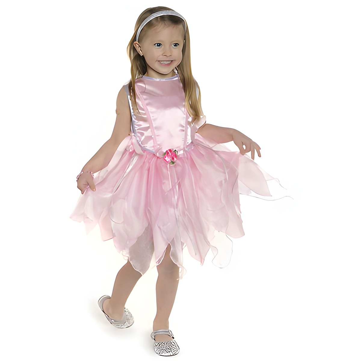 great-pretenders Tunikakleid Prinzessin rosa, Feenkleid mit Satinoberteil, Zipfelrock und silbernem Haarreif, Größe S