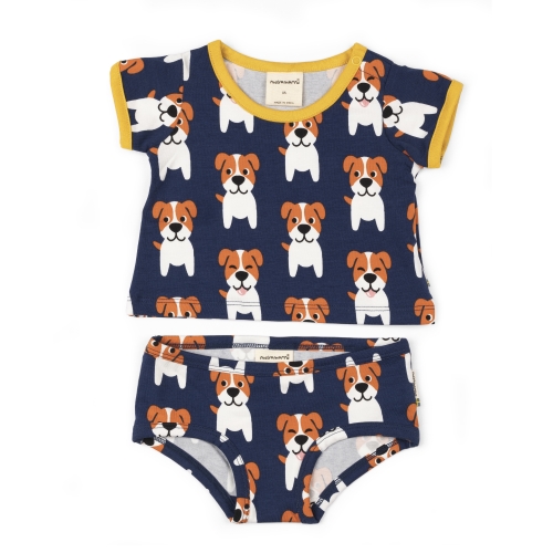 Maxomorra clothing set for Rubens Barn baby dolls: shirt and pants with dog pattern