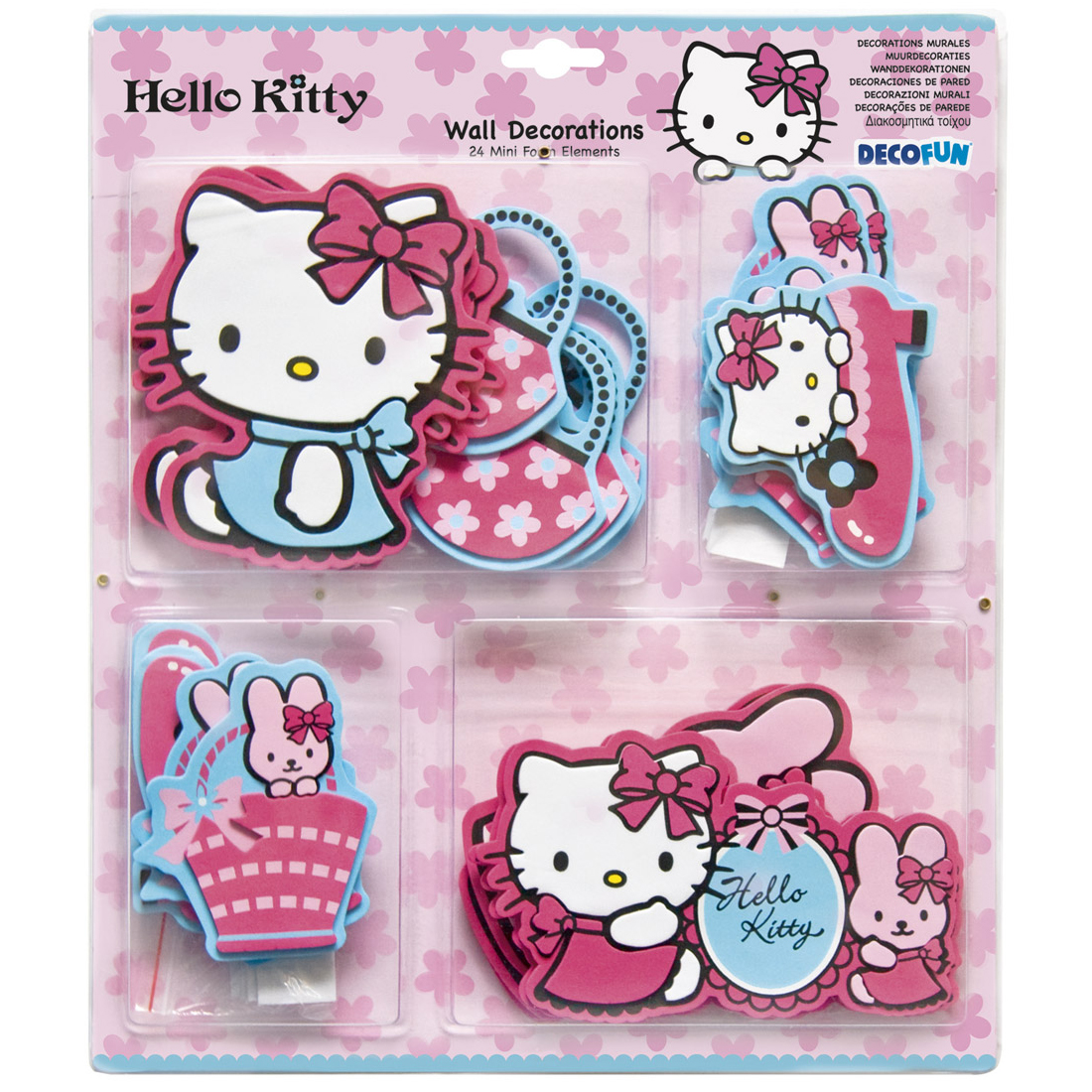 decofun mini wall decoration Hello Kitty packaging, 24 mini foam elements on a pink blister card