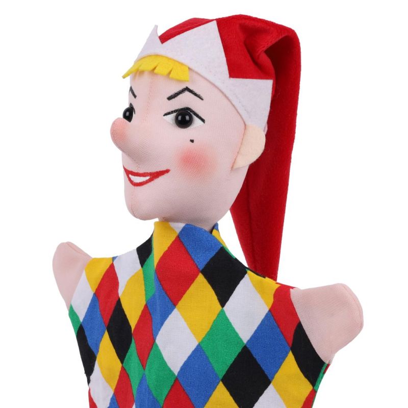 Kasper Punch and Judy puppet from the munabo ART series with a fabric head, harlequin costume and red pointed cap