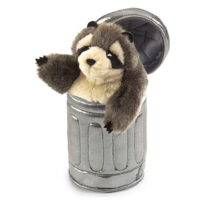 Folkmanis Handpuppe Waschbär in der Mülltonne